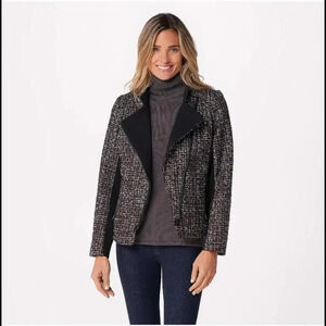 NEW Dennis Basso Women's Tweed Motorcycle Jacket w/ Side Panels Size 12